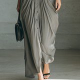 Vestido Maxi con Cuello de Solapa y Mangas Largas