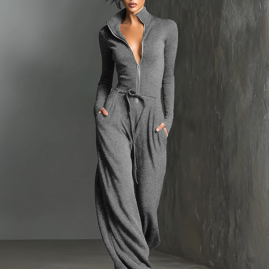 Mono Elegante de Mujer de Punto con Cremallera Delantera