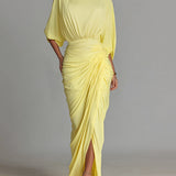 Vestido Maxi Cómodo en Mezcla Amarillo Vivo