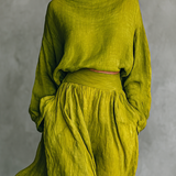Conjunto de mujer verde en mezcla de algodón y lino
