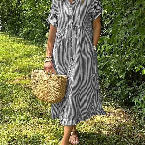 Malina | Vestido camisa a rayas con bolsillos funcionales