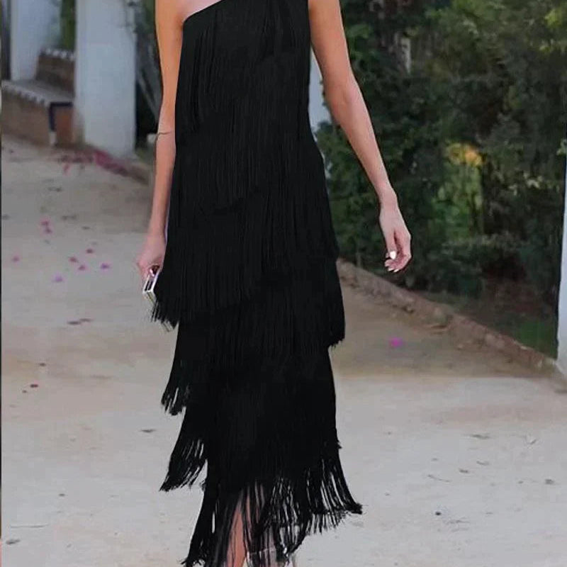 Laura | Vestido largo con flecos