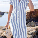 Celestyna | Vestido Camisero a Rayas Estilo Lino