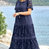 Kalina | Vestido largo de encaje azul marino