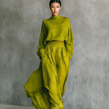 Conjunto de mujer verde en mezcla de algodón y lino