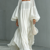 Vestido Maxy Plisado con Mangas de Linterna y Cuello de Solapa