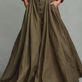 Vestido Maxi Vintage en Algodón y Lino para Mujer con Diseño de Camisa