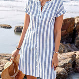 Celestyna | Vestido Camisero a Rayas Estilo Lino