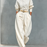 Conjunto de Camisa de Manga Larga y Pantalones Anchos de Algodón y Lino