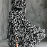 Vestido Maxi de Chiffon a Rayas Negro y Blanco