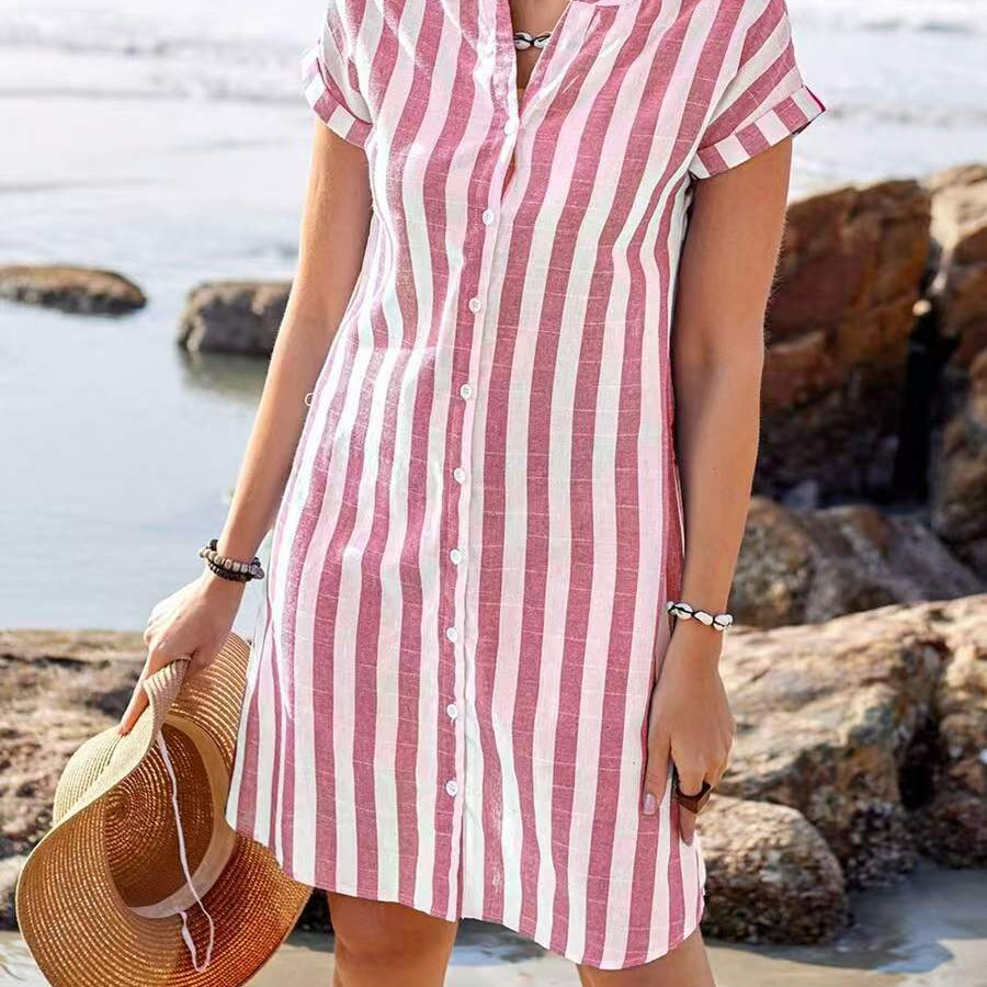 Celestyna | Vestido Camisero a Rayas Estilo Lino