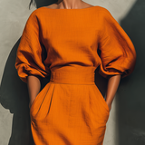 Falda Midi Vibrante en Mezcla de Algodón-Lino Naranja