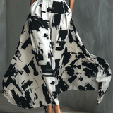 Vestido Maxi de Manga Corta con Estampado Abstracto