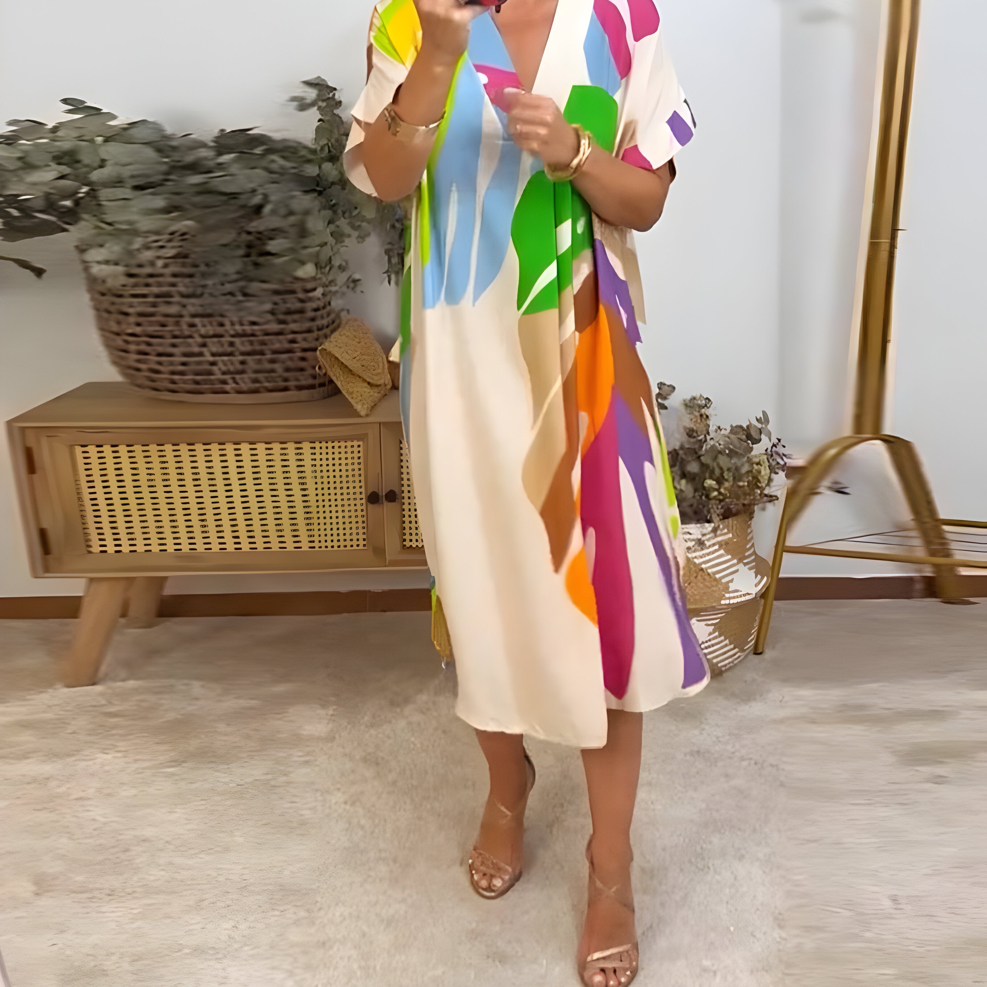 Weronika | Vestido casual con estampado colorido de hojas