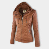 Chaqueta de cuero con capucha