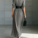 Vestido Maxi con Cuello de Solapa y Mangas Largas