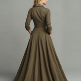 Vestido Maxi Vintage en Algodón y Lino para Mujer con Diseño de Camisa
