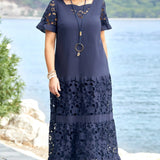 Kalina | Vestido largo de encaje azul marino