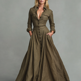 Vestido Maxi Vintage en Algodón y Lino para Mujer con Diseño de Camisa