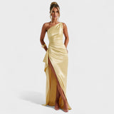 Ariel – Vestido Asimétrico Cetim Limón