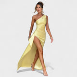 Ariel – Vestido Asimétrico Cetim Limón