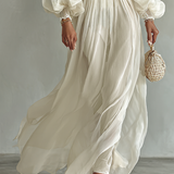 Vestido Maxi de Chifón para Mujer con Escote Cuadrado y Mangas Largas