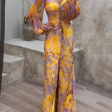 Helena | Vestido Maxi Plisado en Tonos de Puesta de Sol