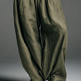 Conjunto de Dos Piezas para Mujer en Algodón y Lino con Camisa de Manga Larga y Pantalones de Pierna Ancha