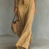 Vestido Maxi Largo con Cuello de Solapa y Cintura Incluida