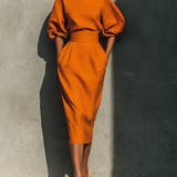 Falda Midi Vibrante en Mezcla de Algodón-Lino Naranja