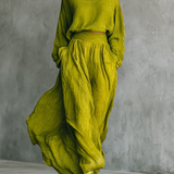 Conjunto de mujer verde en mezcla de algodón y lino