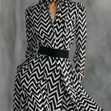 Vestido Maxi de Chiffon a Rayas Negro y Blanco