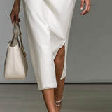 Vestido Midi Mujer Bordado con Escote en V y Mangas Cortas