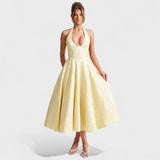 Effie – Vestido Midi Texturizado con Escote Halter