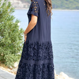 Kalina | Vestido largo de encaje azul marino