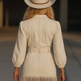 RAYA | VESTIDO DENIM MINI CON BORLAS