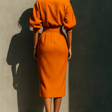 Falda Midi Vibrante en Mezcla de Algodón-Lino Naranja
