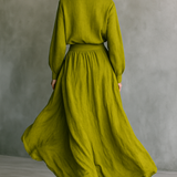Conjunto de mujer verde en mezcla de algodón y lino