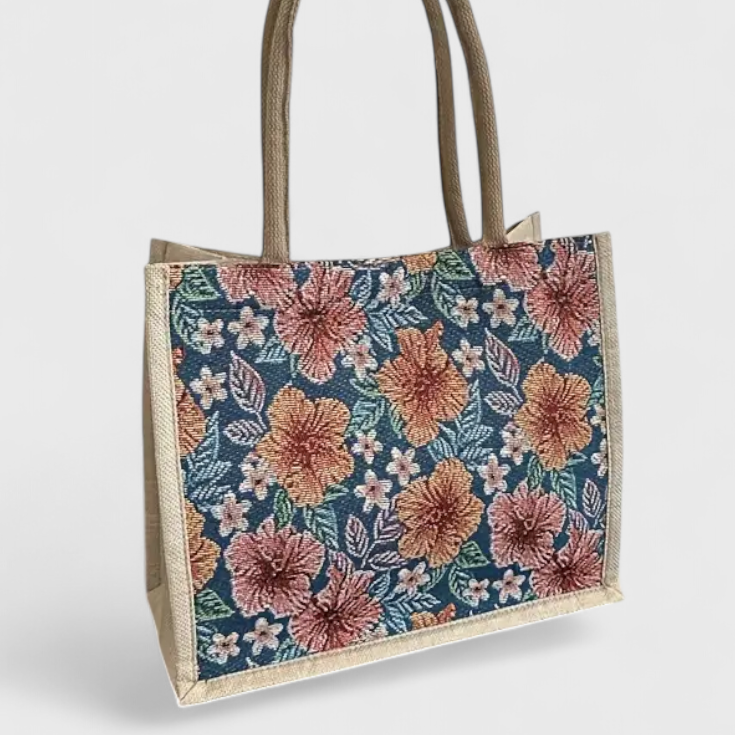 Taila | Bolsa de Yute con Estampado Floral y Diseño Ecológico