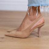 Marlena™ | Zapatos de tacón destalonados nude con tacón fino