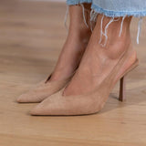 Marlena™ | Zapatos de tacón destalonados nude con tacón fino