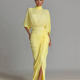 Vestido Maxi Cómodo en Mezcla Amarillo Vivo