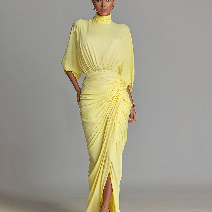 Vestido Maxi Cómodo en Mezcla Amarillo Vivo