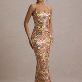 SELVIANA Vestido Maxí con Flores y Lentejuelas